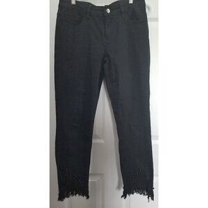 Via Ritina Black Jeans Size 6 Beaded Fringed Boho Cuffs
